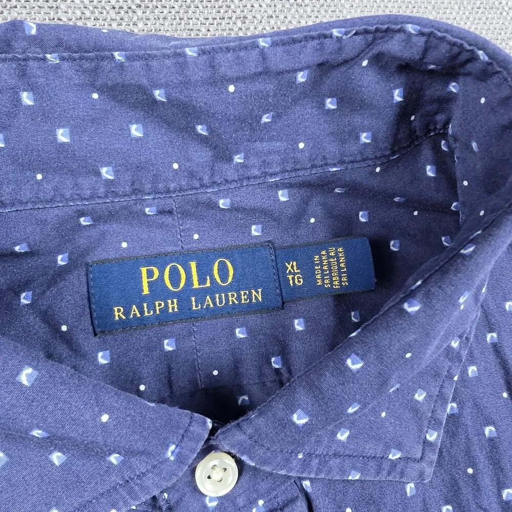 Polo Ralph Lauren Button Down Shirt Mens XL Navy Geometric Print Long Sleeve